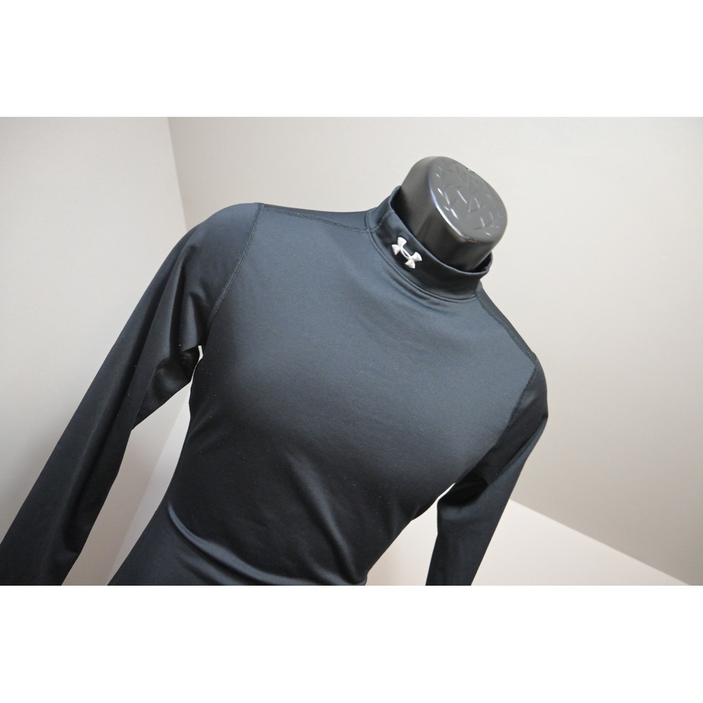 Under Armour ColdGear Mock Neck Top‎ Womens Medium Black Long Sleeve Fitted EUC